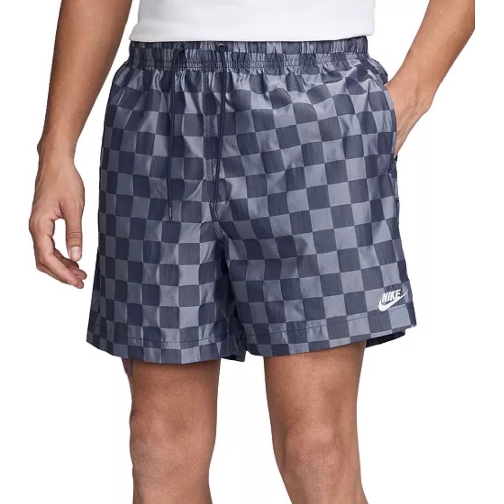 Nike Club Mens XXL Checkerboard Flow Shorts Midnight Blue Navy Drawstring Pocket